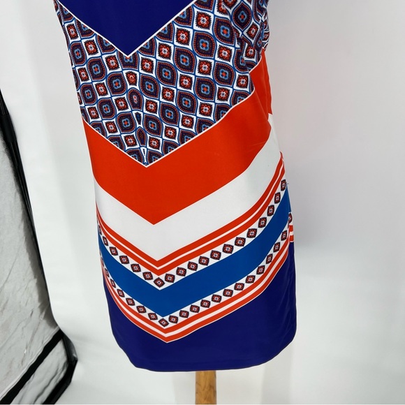 Banana Republic Orange White‎ and Blue Halter Shift Dress Warm Combo SZ 2 - Picture 4 of 15